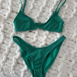 triangl green sparkle bikini set